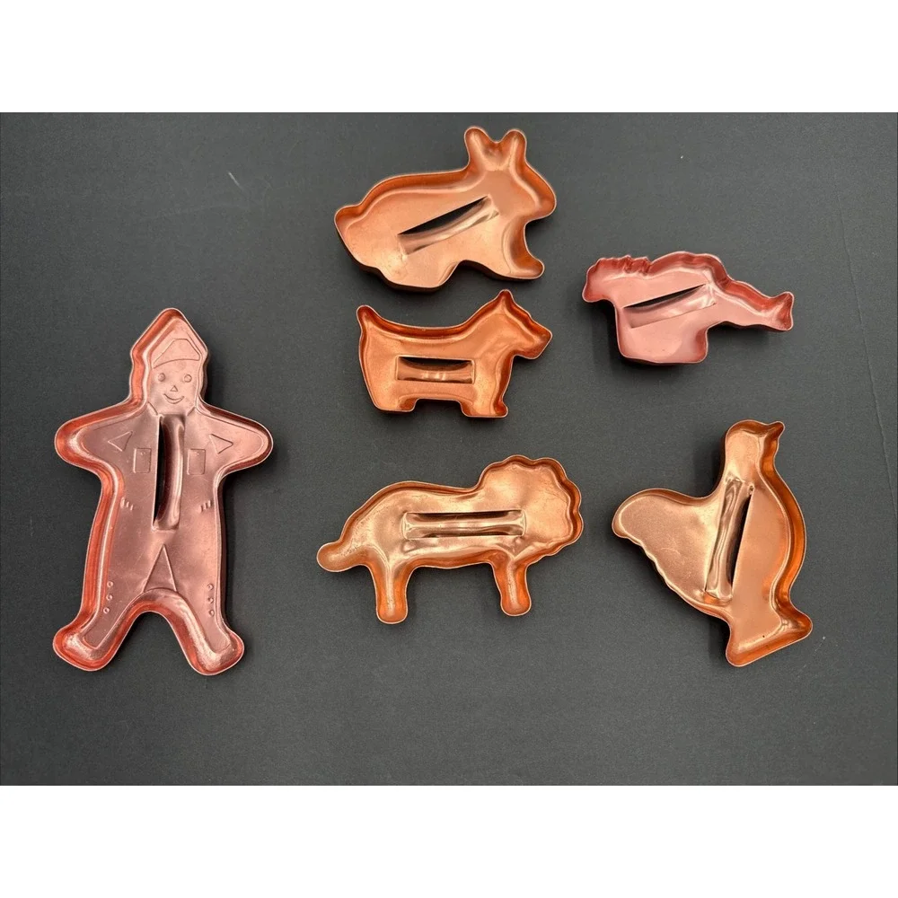 Vintage Lot Of 6 Copper Color Aluminum Cookie Cutters